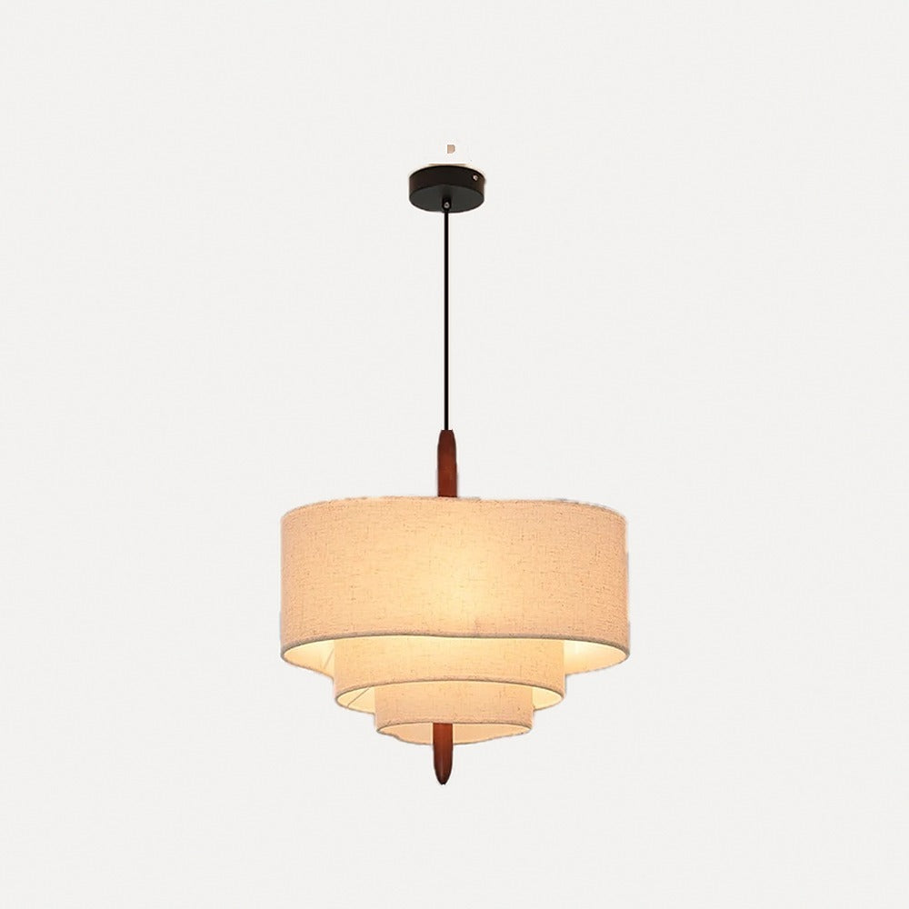 Suspension étagée en tissu aspect lin – Takayama, finition ø 70 cm / Blanc chaud