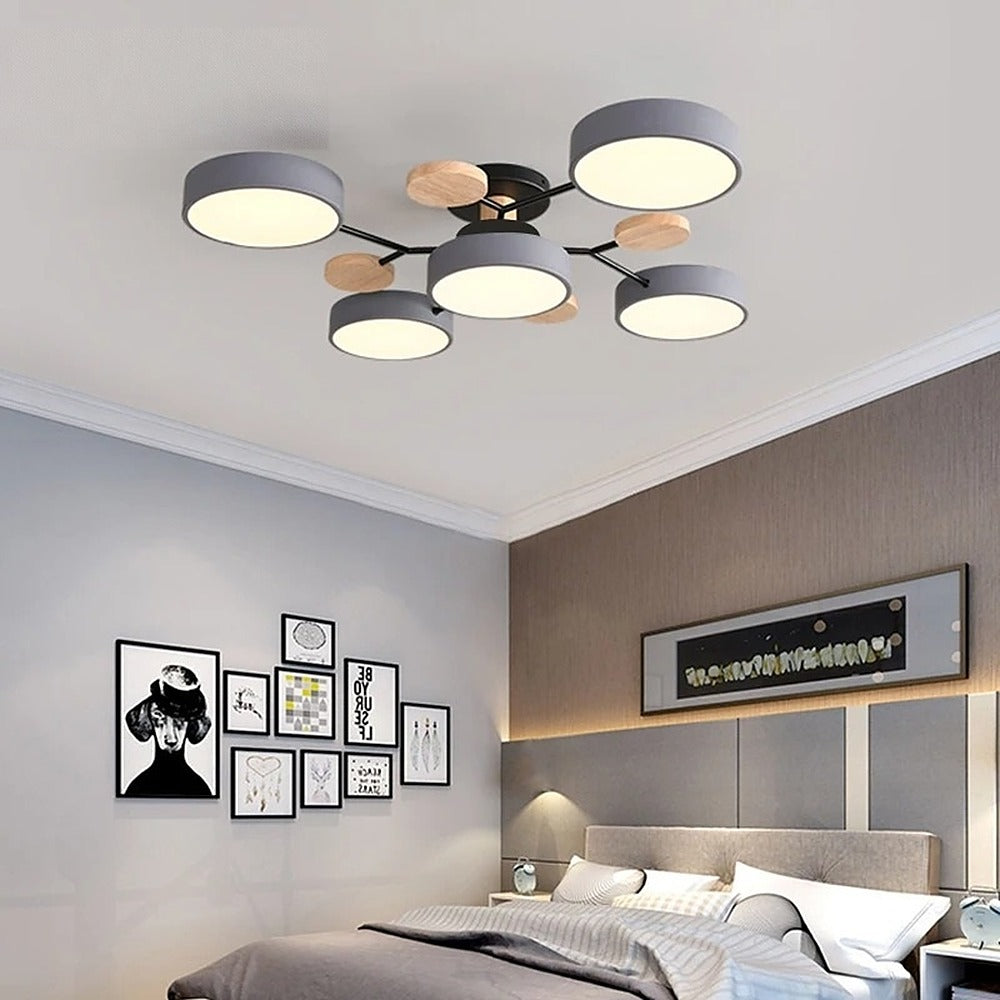 Plafonnier lustre à disques LED, 5 ou 6 lumières – Talcy, vue d’ambiance