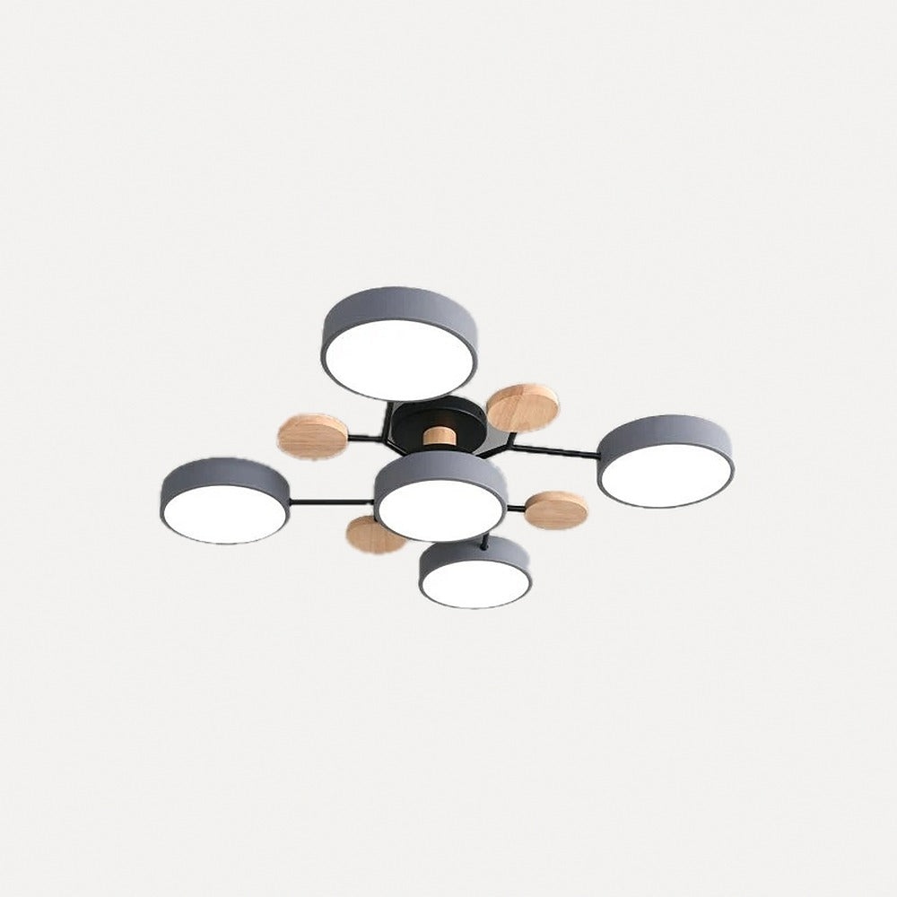 Plafonnier lustre à disques LED, 5 ou 6 lumières – Talcy, modèle gris, 5 disques