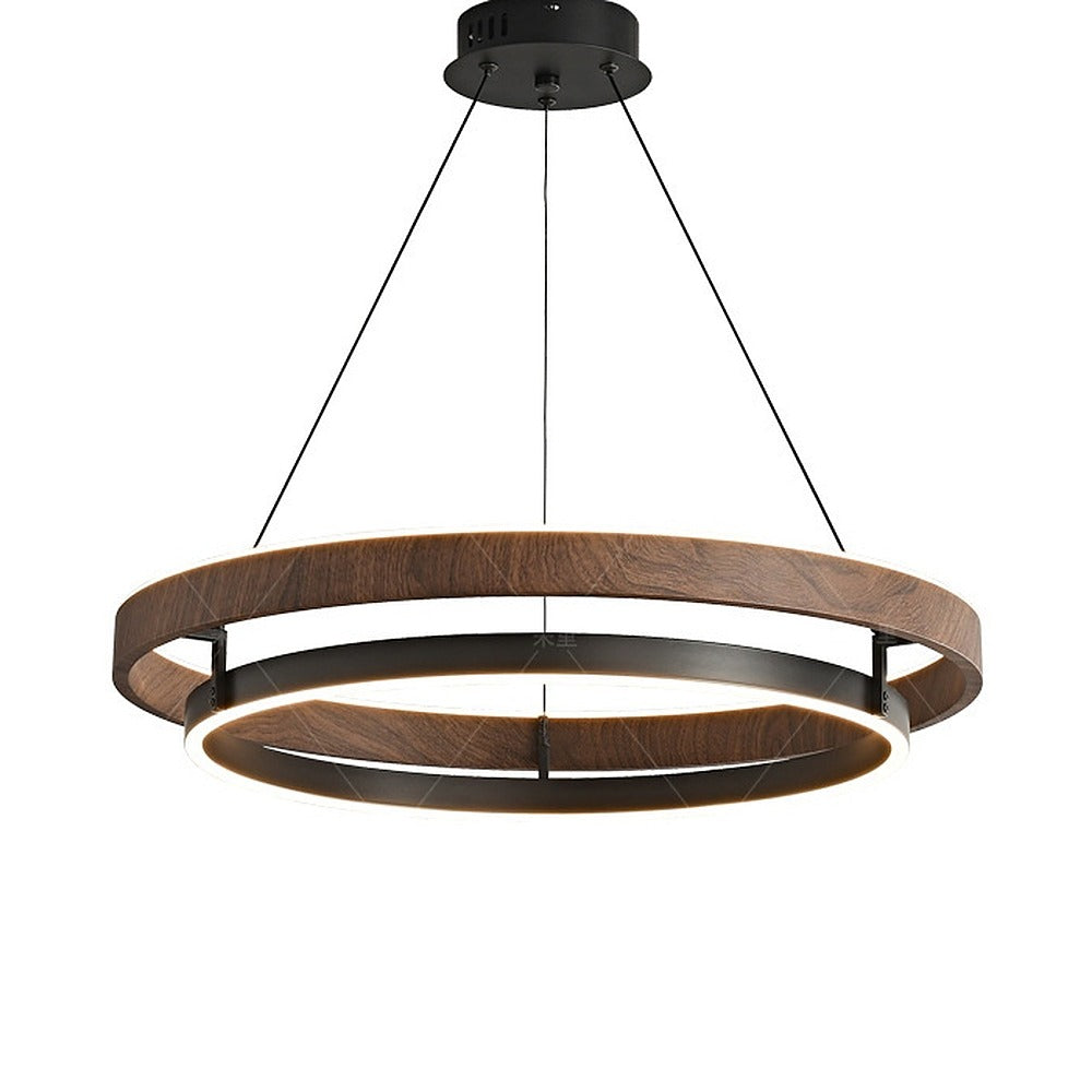 Suspension anneau LED effet bois et noir – Taormina, sur fond blanc