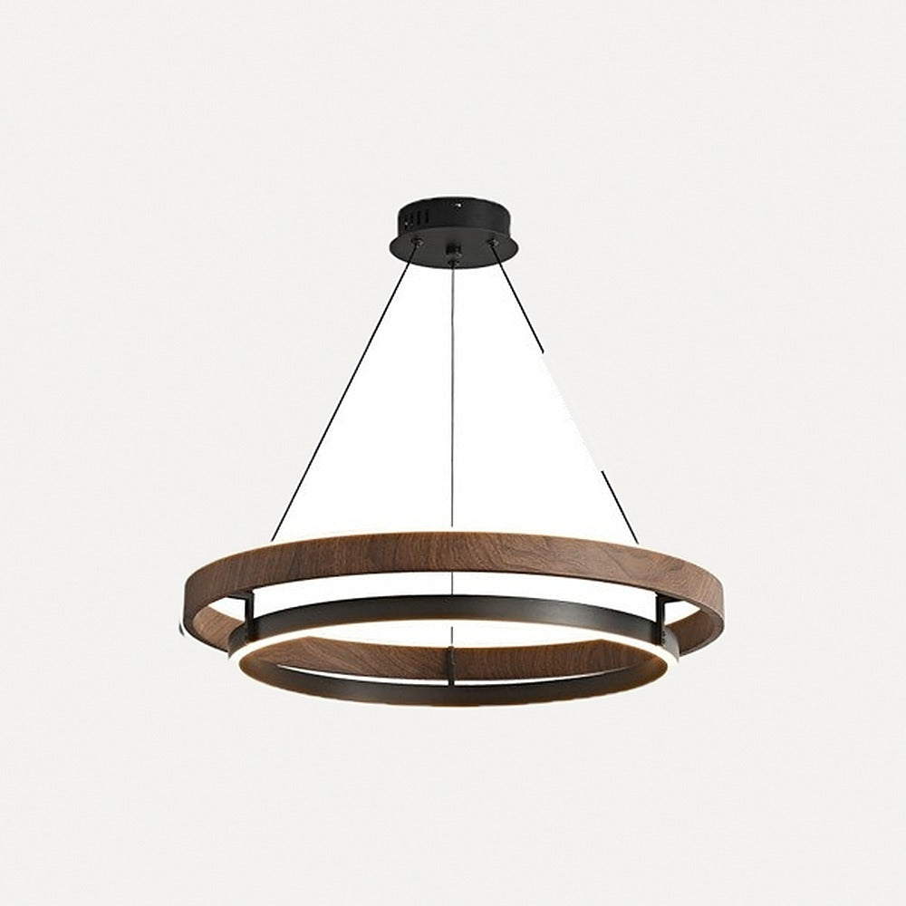Suspension anneau LED effet bois et noir – Taormina, finition ø 60 cm / Trois teintes de blanc / Effet bois et noir