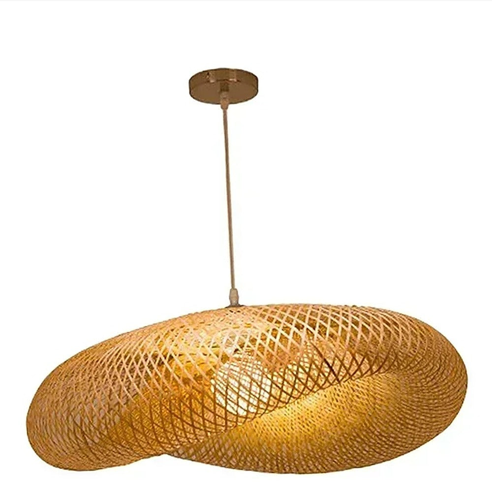 Suspension vague en bambou tressé à la main – Tarifa, finition ø 40 cm / Blanc