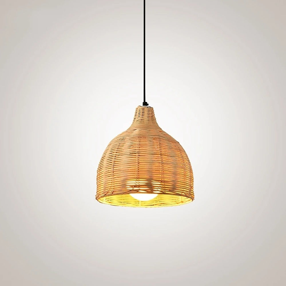 Suspension cloche en rotin tressé bohème – Tavira, finition rotin naturel Ø 26 cm