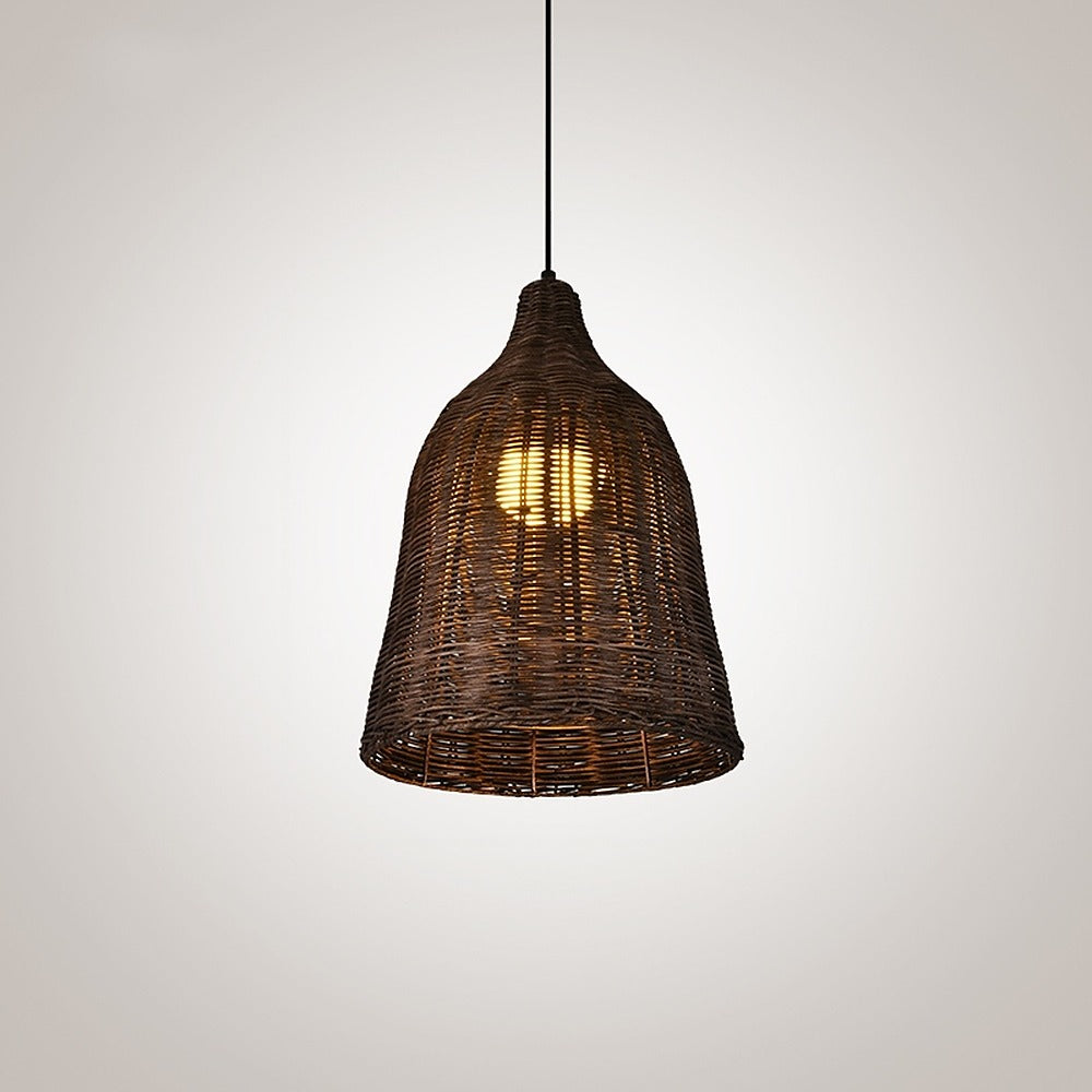 Suspension cloche en rotin tressé bohème – Tavira, finition rotin foncé Ø 30 cm