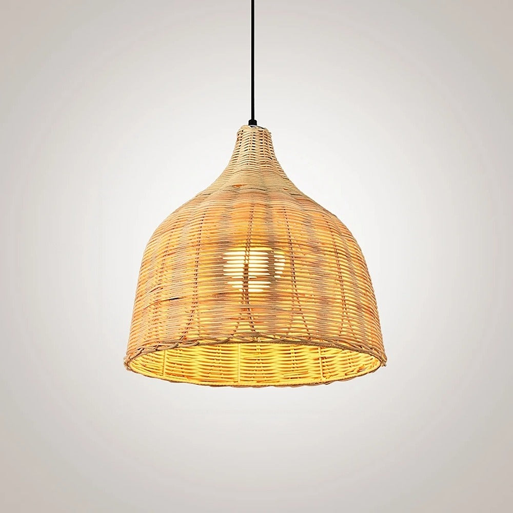 Suspension cloche en rotin tressé bohème – Tavira, finition rotin naturel Ø 35 cm