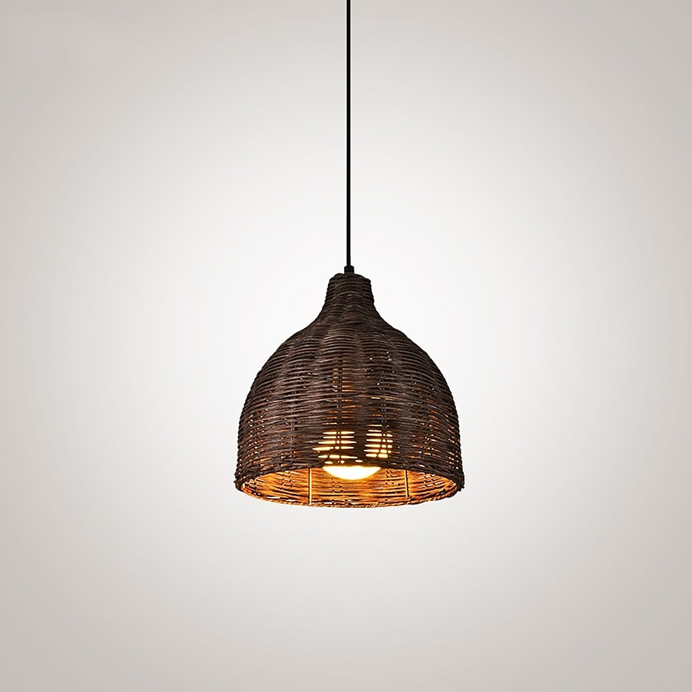 Suspension cloche en rotin tressé bohème – Tavira, finition rotin foncé Ø 26 cm