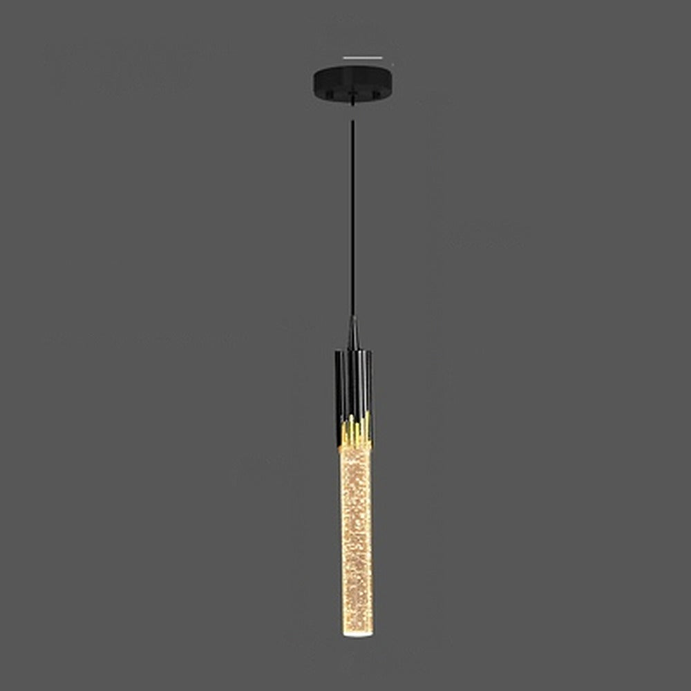 Suspension tube effet cristal à bulles – Trianon, finition noir, 1 tube / Blanc chaud