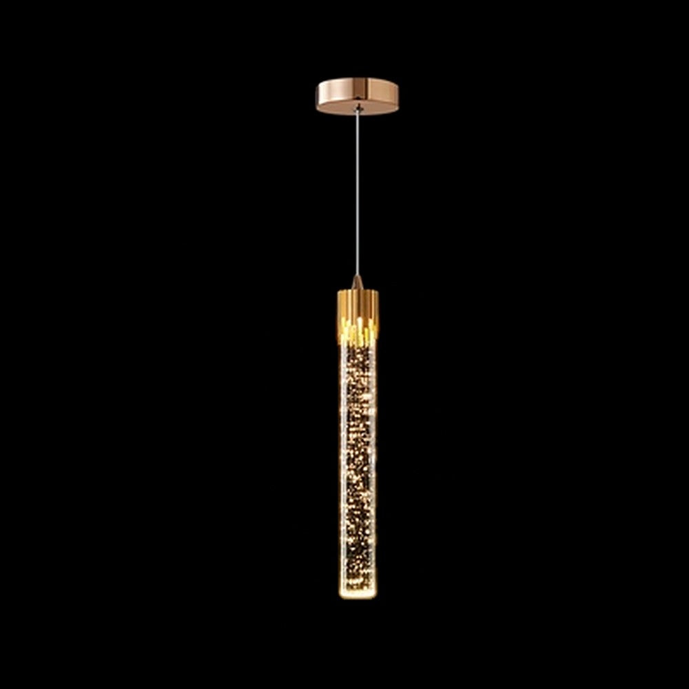 Suspension tube effet cristal à bulles – Trianon, finition doré, 1 tube / Blanc chaud