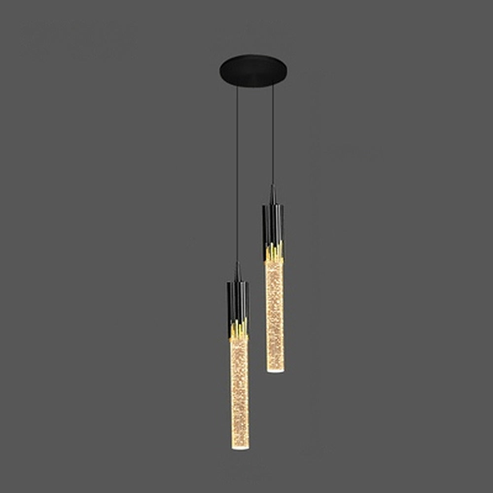 Suspension tube effet cristal à bulles – Trianon, finition noir, 2 tubes / Blanc chaud