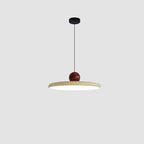 Suspension disque en métal et boule colorée, style rétro – Tropea, finition 220 V / Blanc chaud / Ø 30 cm, beige et bordeaux