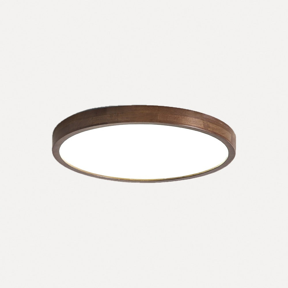 Plafonnier extra-plat cerclé de noyer, rond ou carré – Trouville, finition rond, Ø 60 cm