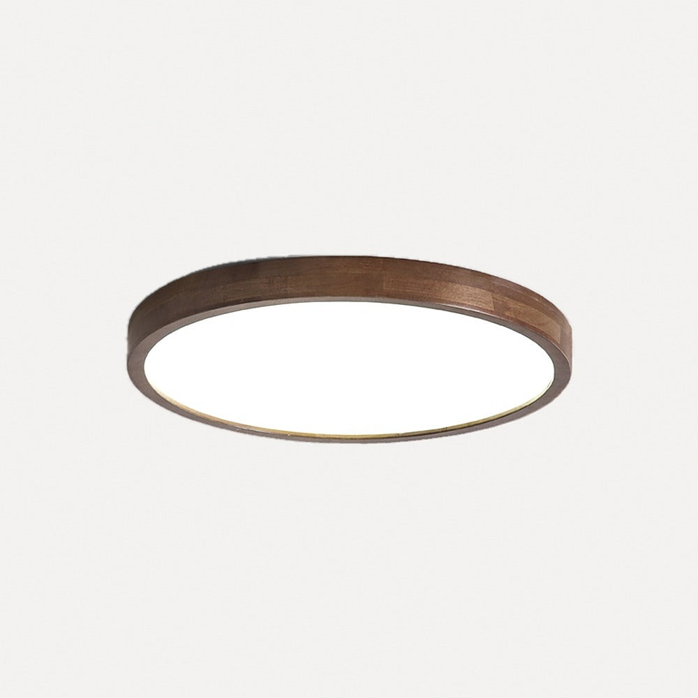 Plafonnier extra-plat cerclé de noyer, rond ou carré – Trouville, finition rond, Ø 50 cm
