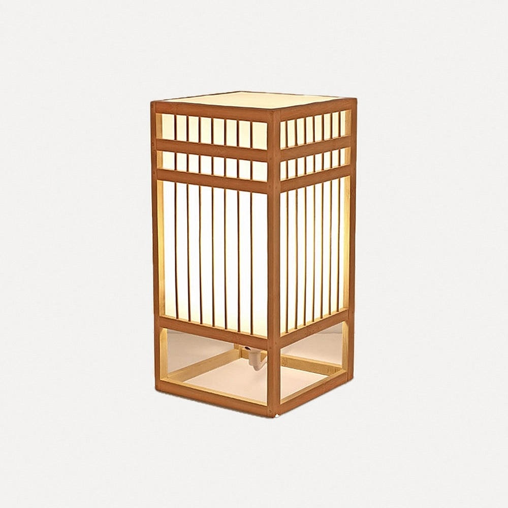 Lampe lanterne japonaise en bambou et papier – Tsumago, finition lanterne haute à double croisillon