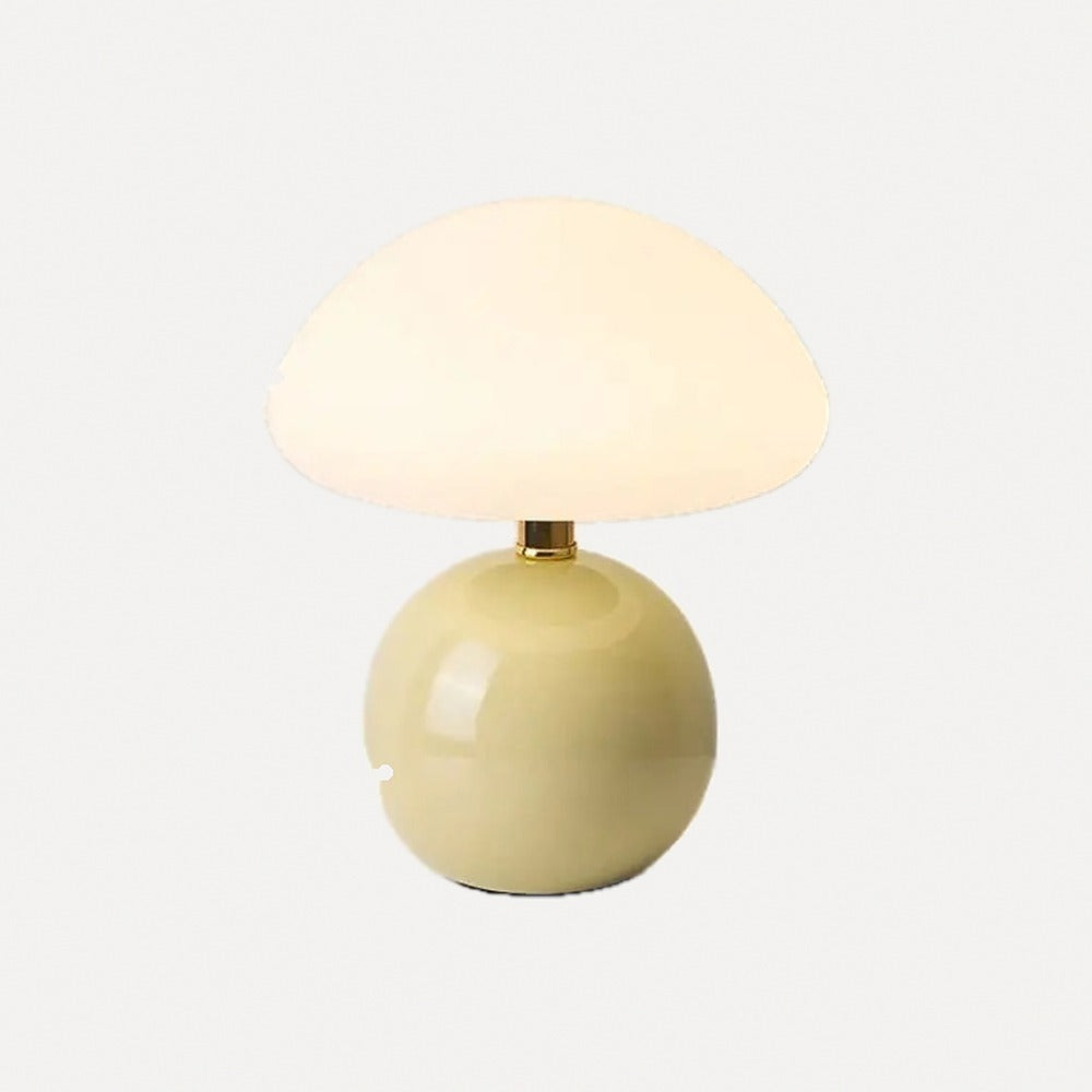 Lampe champignon, pied boule en céramique et verre opalin – Turenne, finition crème