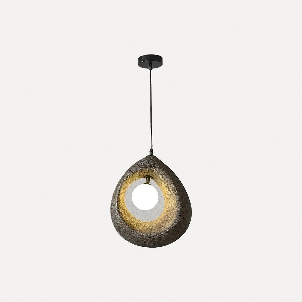 Suspension galet ajouré et globe opalin, blanc ou gris – Uchiko, finition gris foncé, modèle C