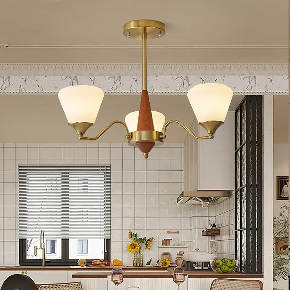 Lustre bois massif et coupes de verre, 3 à 8 feux – Valençay dans un intérieur