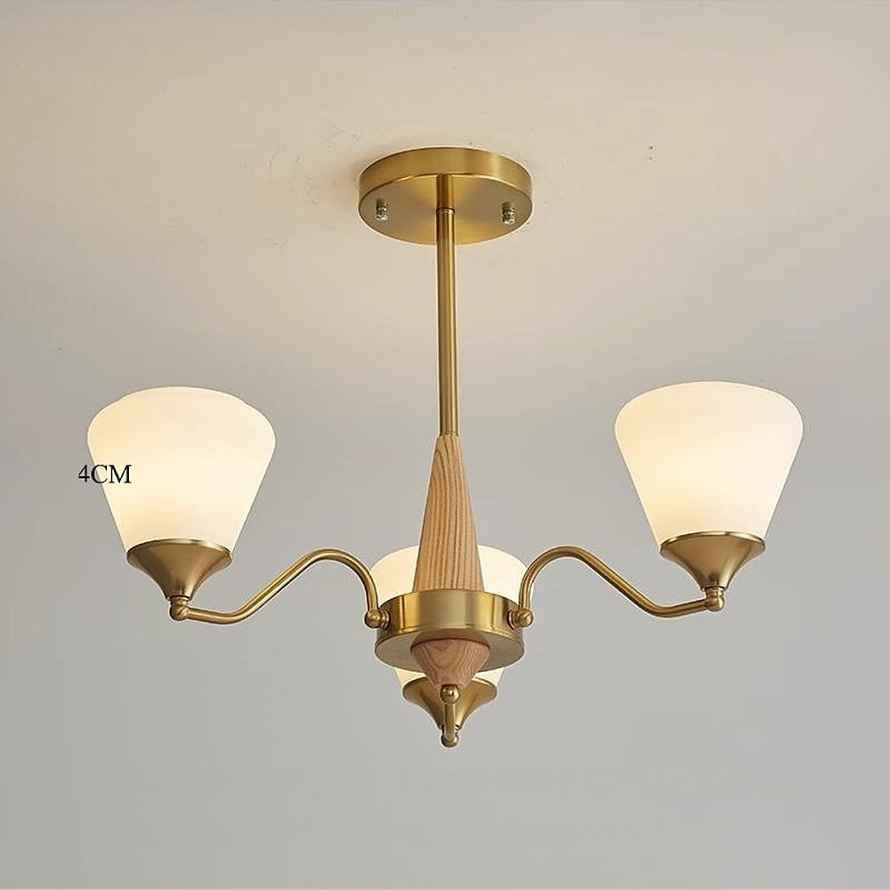 Lustre bois massif et coupes de verre, 3 à 8 feux – Valençay, finition 3 feux, bois clair