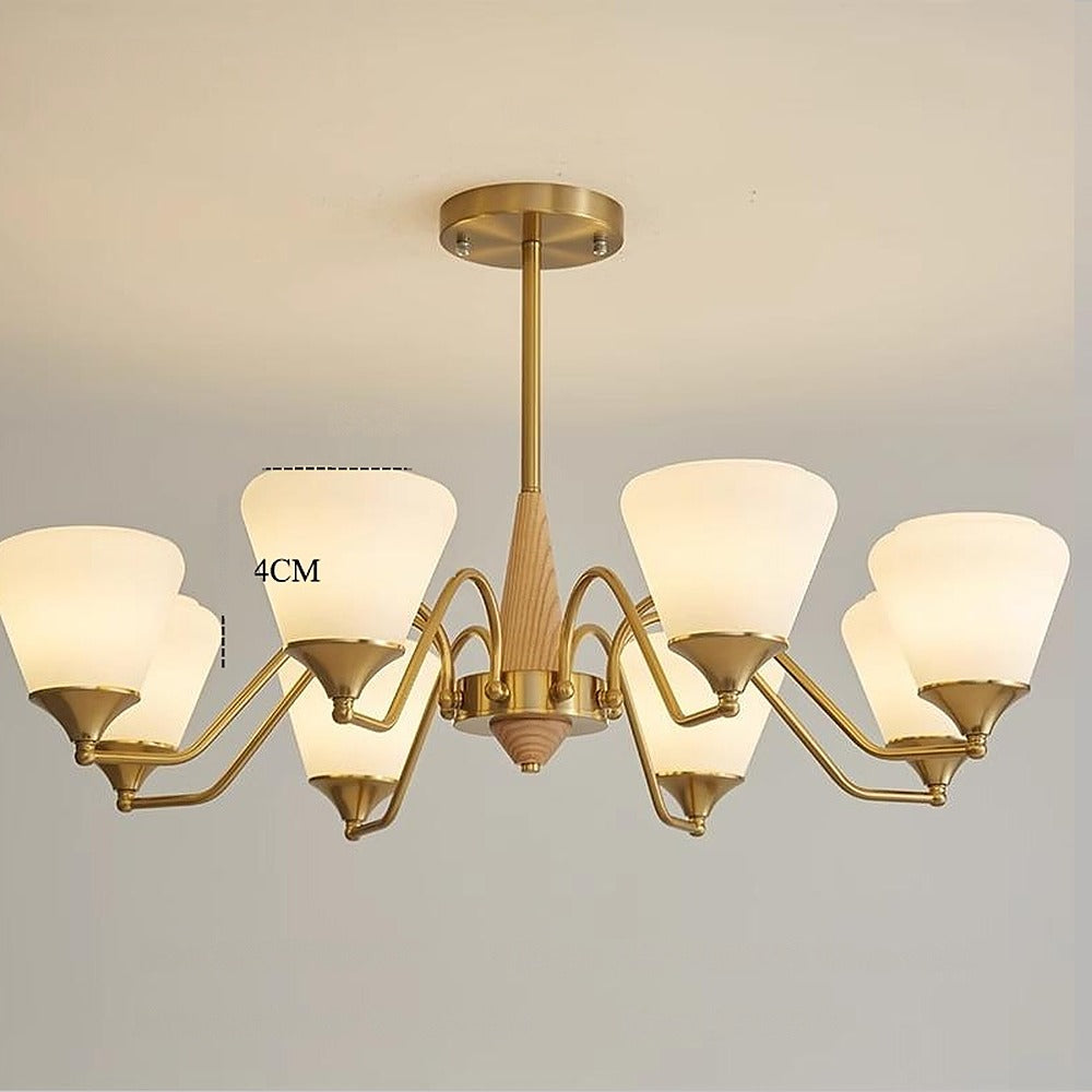 Lustre bois massif et coupes de verre, 3 à 8 feux – Valençay, finition 8 feux, bois clair