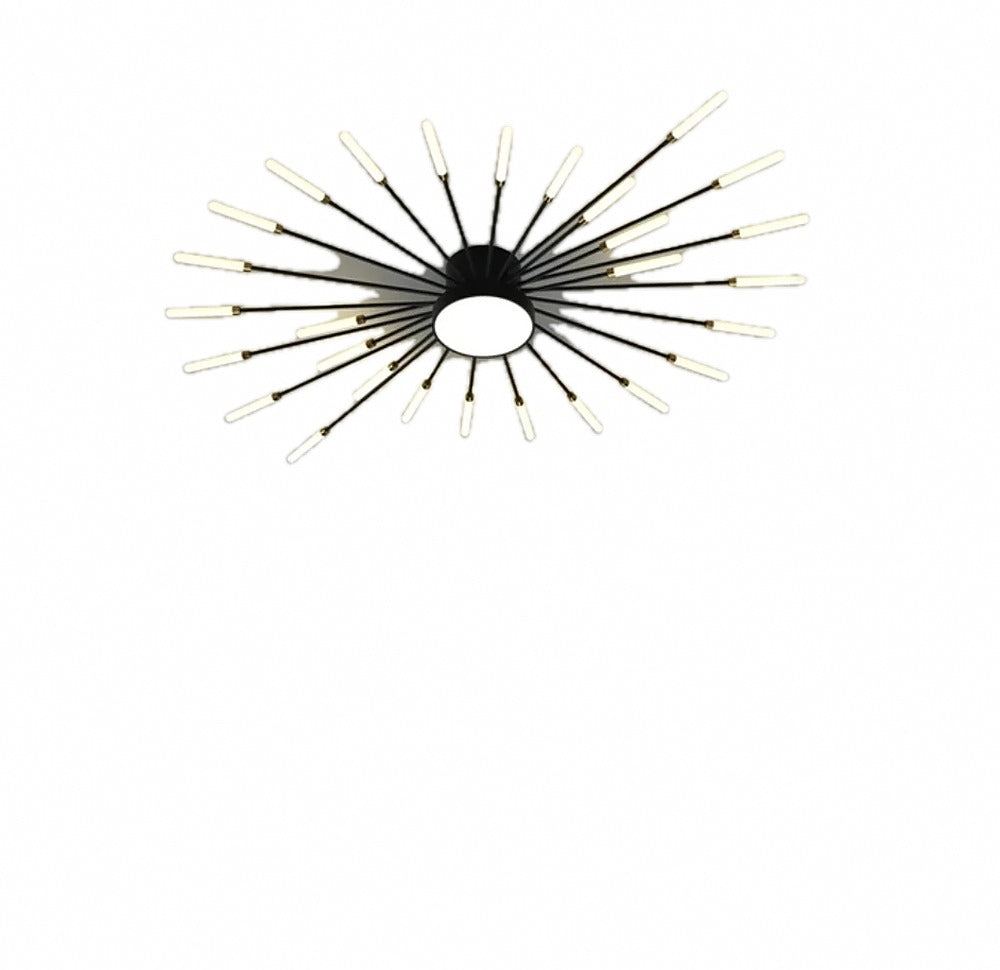 Plafonnier LED feu d'artifice, doré ou noir – Valensole, finition cœur lumineux, noir, 28 branches, Ø 105 cm
