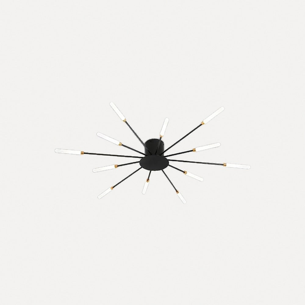 Plafonnier LED feu d'artifice, doré ou noir – Valensole, finition cœur noir, 12 branches, Ø 80 cm
