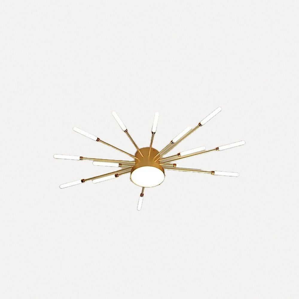 Plafonnier LED feu d'artifice, doré ou noir – Valensole, finition cœur lumineux, doré, 18 branches, Ø 80 cm