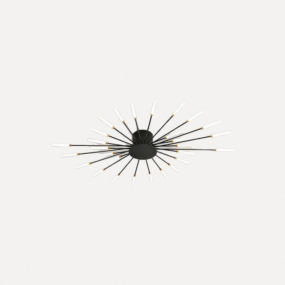 Plafonnier LED feu d'artifice, doré ou noir – Valensole, finition cœur noir, 28 branches, Ø 105 cm