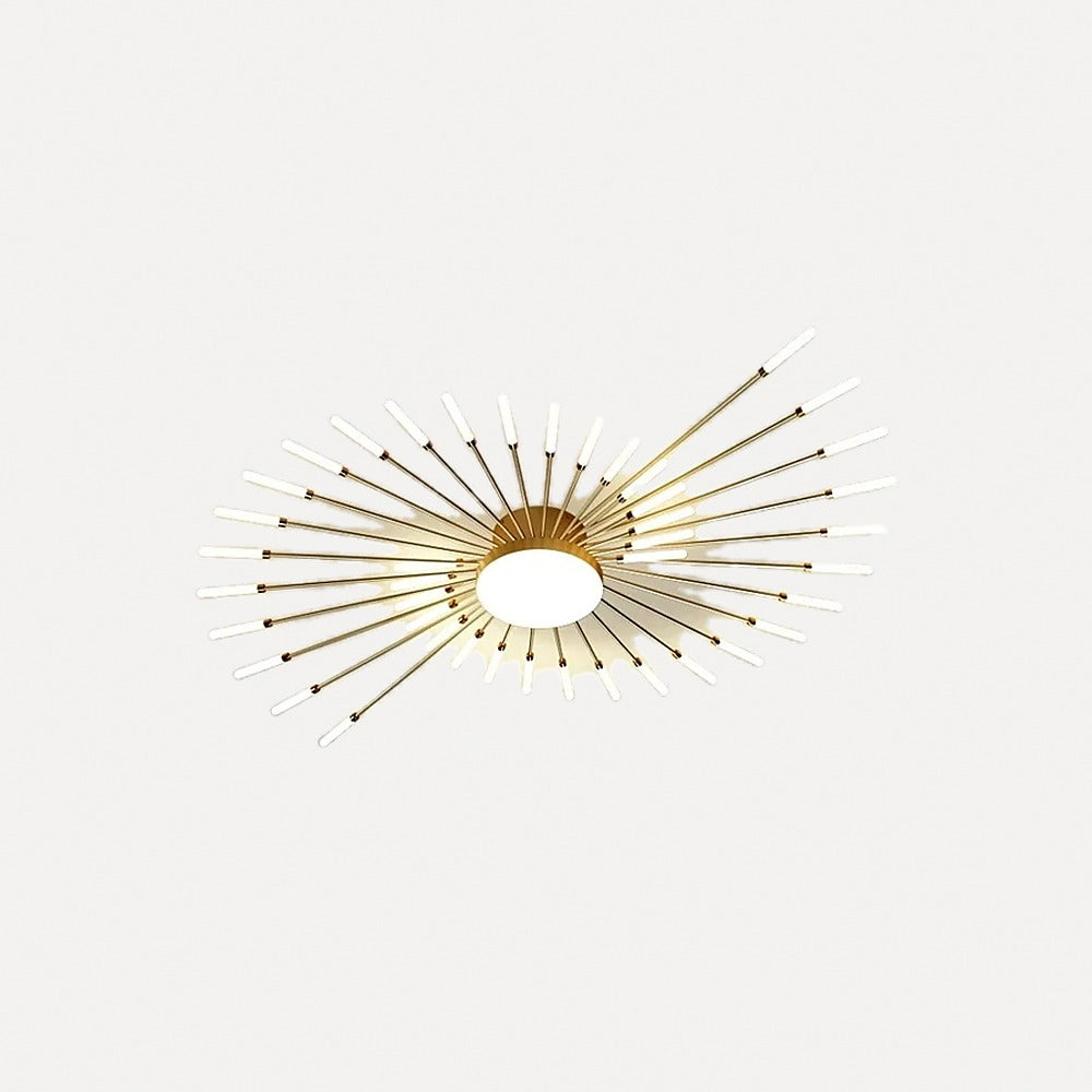 Plafonnier LED feu d'artifice, doré ou noir – Valensole, finition cœur lumineux, doré, 42 branches, Ø 128 cm