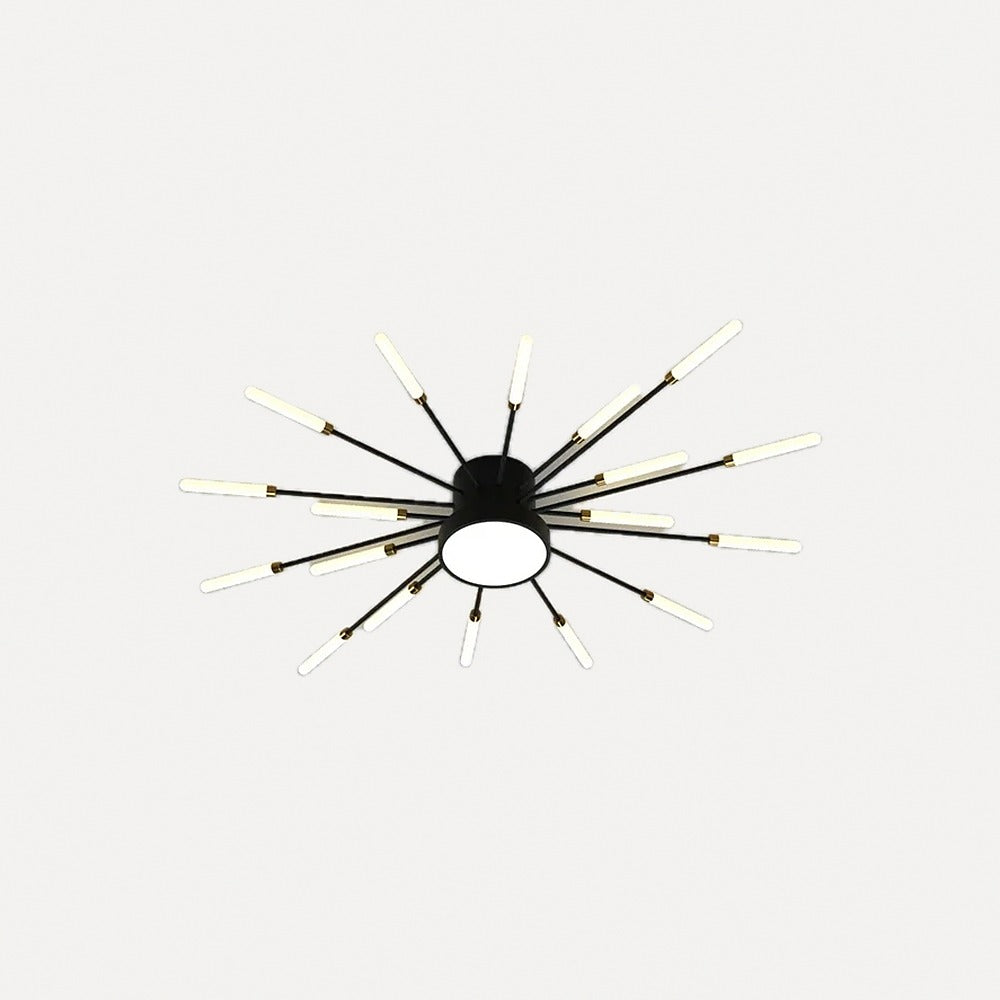 Plafonnier LED feu d'artifice, doré ou noir – Valensole, finition cœur lumineux, noir, 18 branches, Ø 80 cm