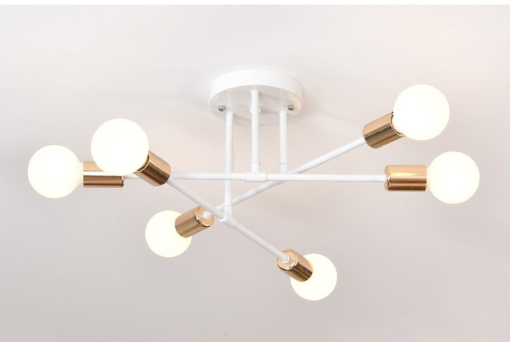 Plafonnier lustre 6 branches à globes opalins, E27 – Vaux, sur fond clair