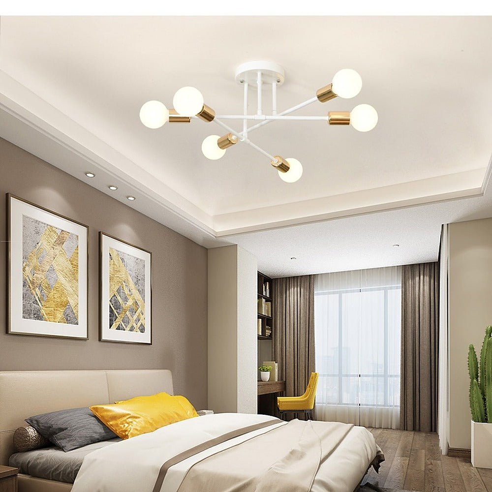 Plafonnier lustre 6 branches à globes opalins, E27 – Vaux dans un intérieur