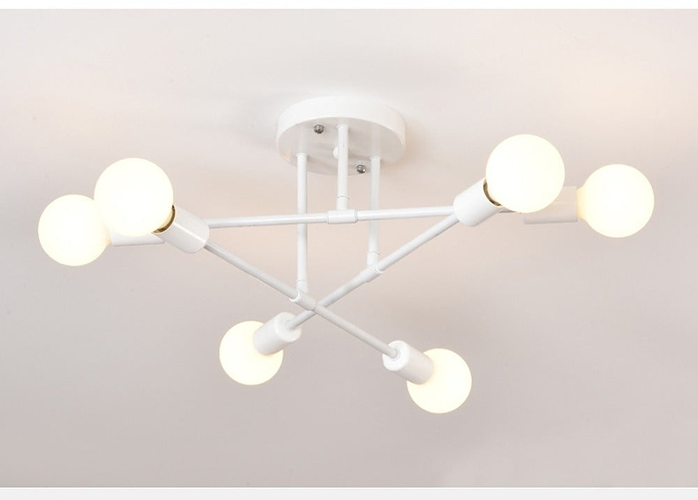 Plafonnier lustre 6 branches à globes opalins, E27 – Vaux, sur fond clair