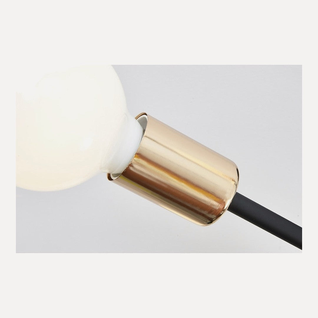 Plafonnier lustre 6 branches à globes opalins, E27 – Vaux allumé