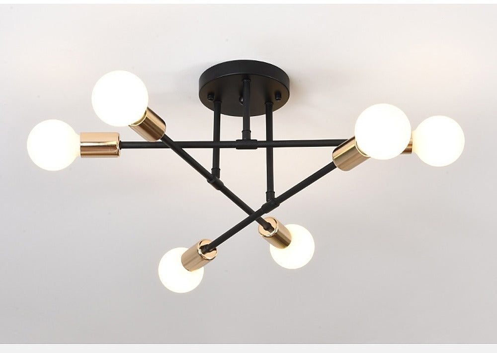 Plafonnier lustre 6 branches à globes opalins, E27 – Vaux, sur fond clair