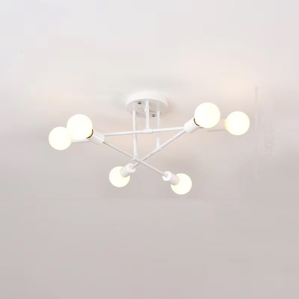 Plafonnier lustre 6 branches à globes opalins, E27 – Vaux, sur fond clair