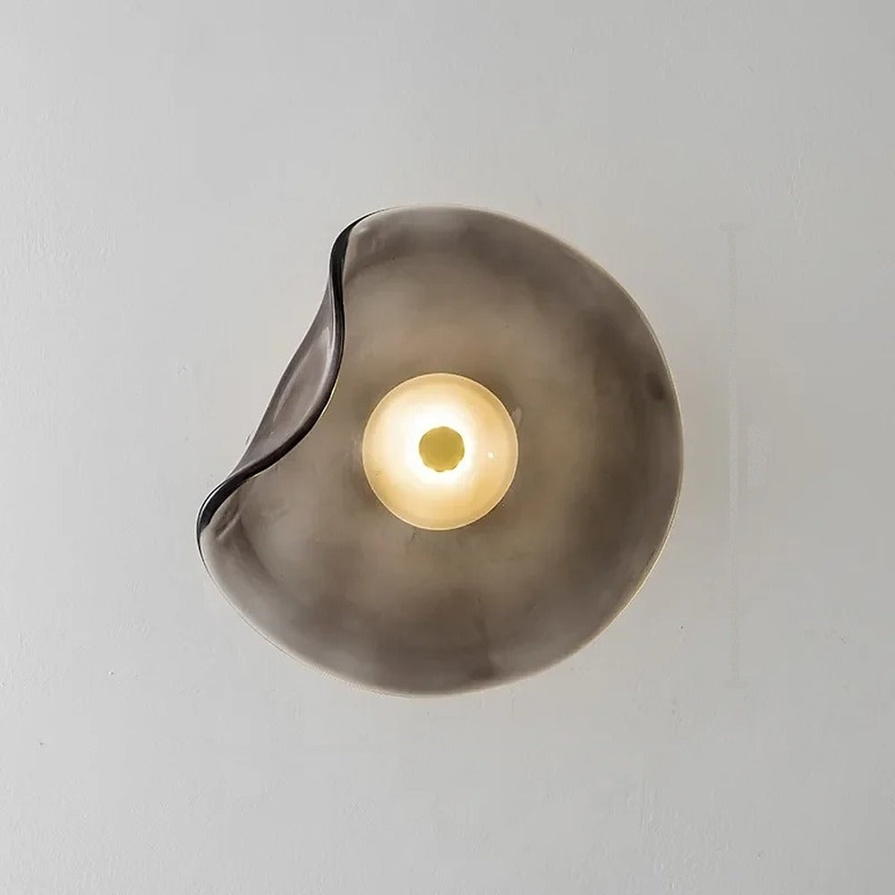 Applique disque de verre ondulé cognac, fumé ou lavande – Vejer, finition fumé, Ø 25 cm