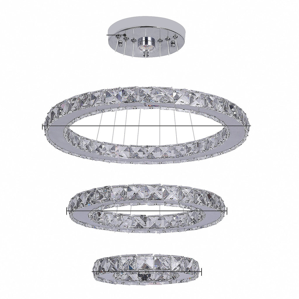 Suspension anneaux de cristal, LED intégrée – Vendôme, finition chromé / Teinte modulable