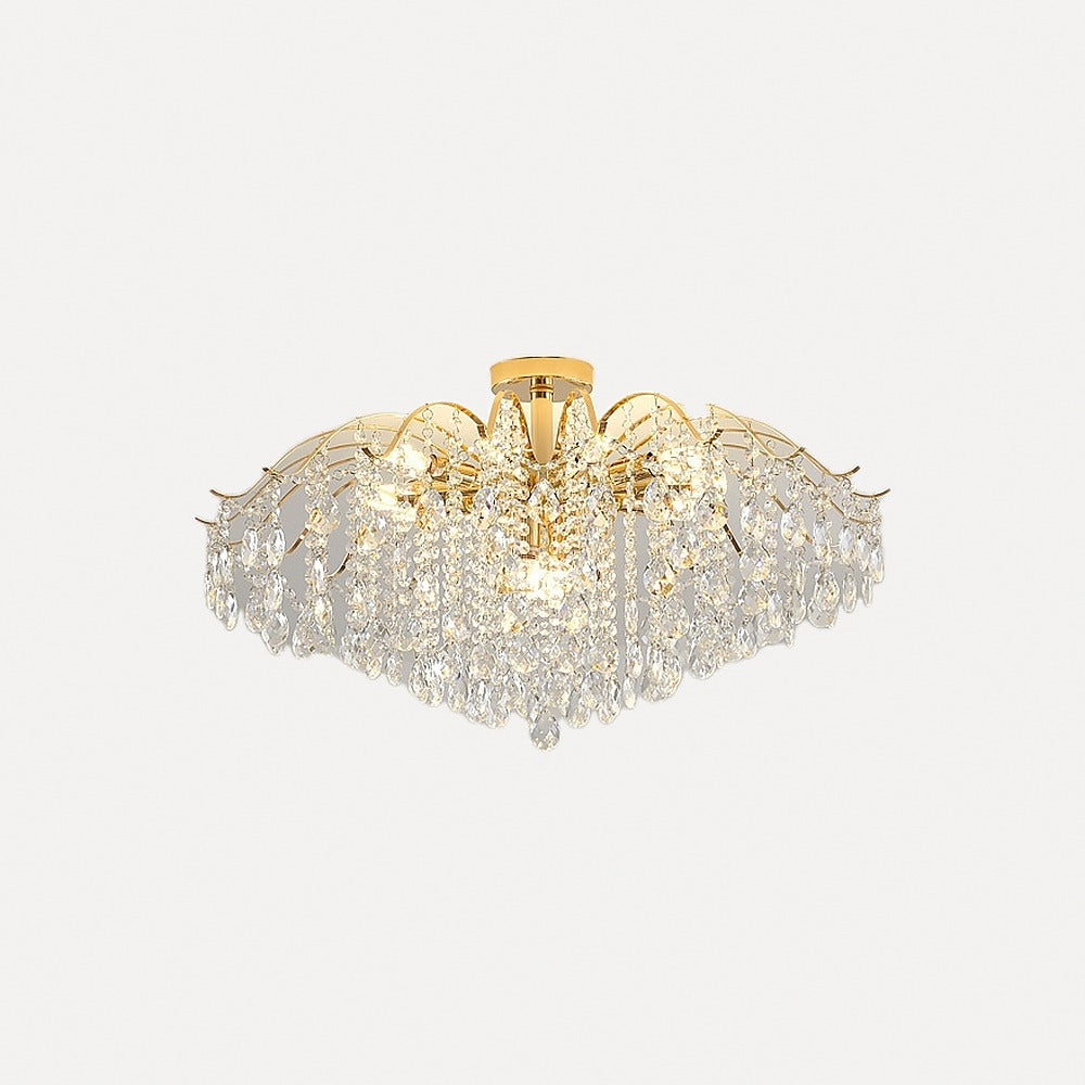 Plafonnier lustre en cristal doré, 10 à 14 lumières – Versailles, finition ø 80 cm, 14 lumières