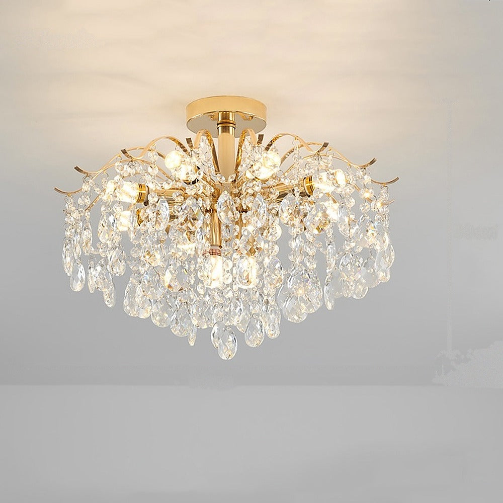 Plafonnier lustre en cristal doré, 10 à 14 lumières – Versailles, finition ø 50 cm, 10 lumières