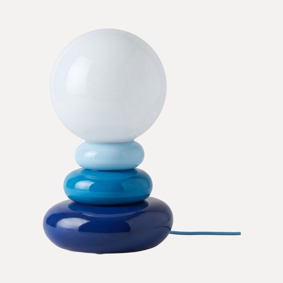 Vieste, lampe galets de céramique et globe, Bleu