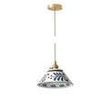 Suspension ou applique en céramique peinte, motifs bleus – Vinsobres, finition suspension, feuillage bleu