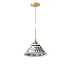 Suspension ou applique en céramique peinte, motifs bleus – Vinsobres, finition suspension, feuillage bleu