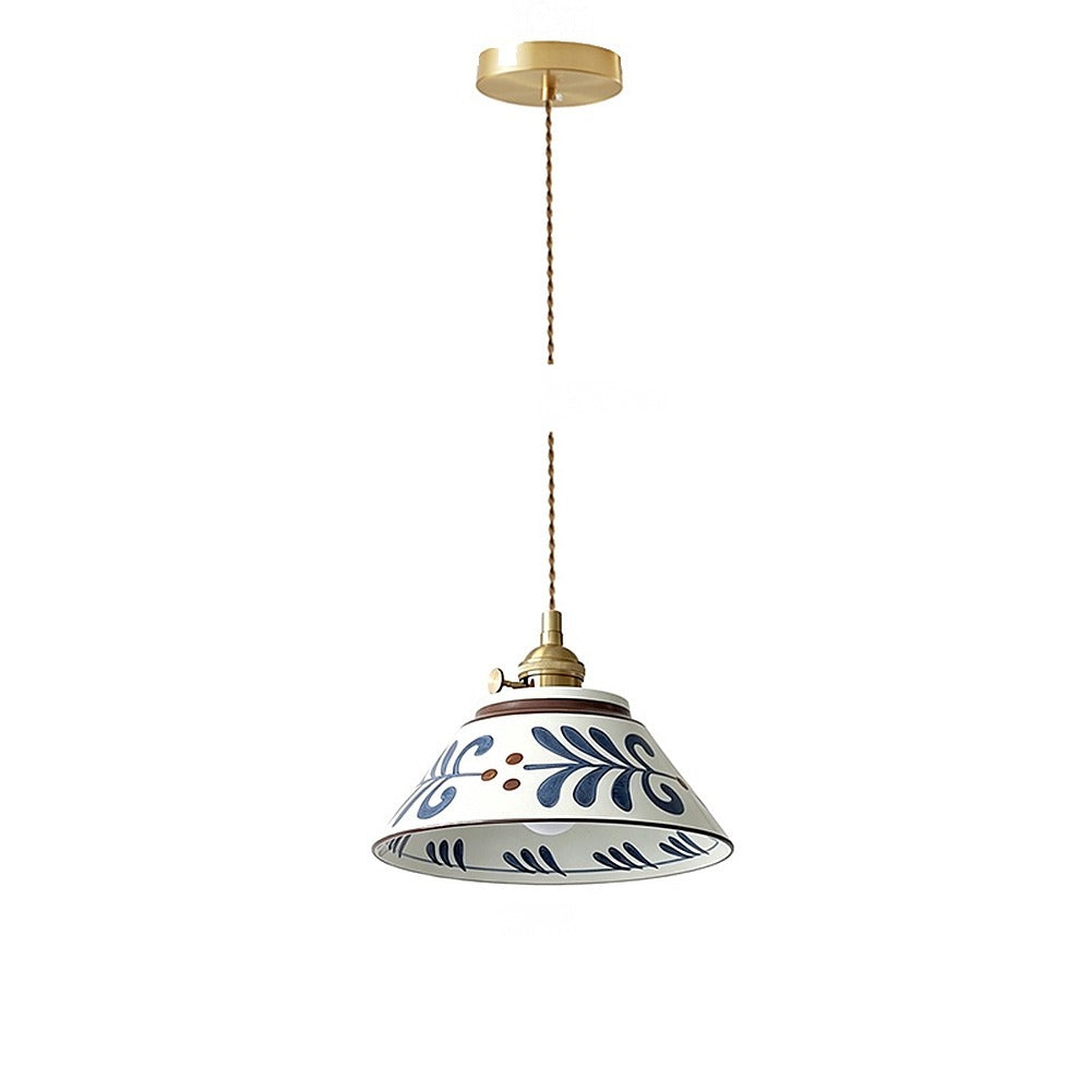 Suspension ou applique en céramique peinte, motifs bleus – Vinsobres, finition suspension, feuillage bleu