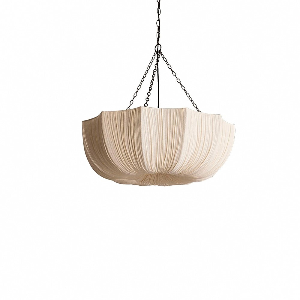 Suspension corolle en tissu plissé, esprit wabi-sabi – Yoshino, finition ø 40 cm / Blanc chaud